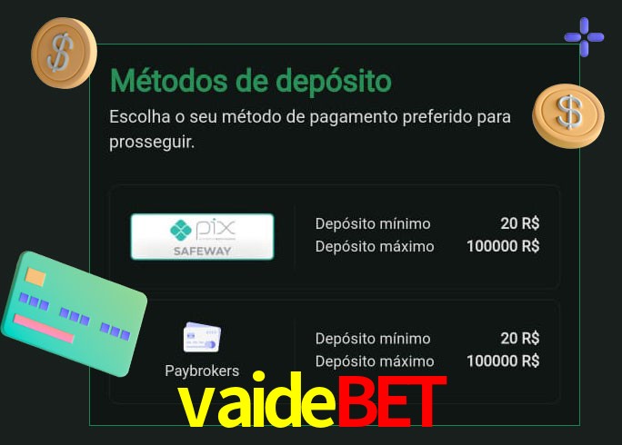 O cassino vaidebet oferece uma grande variedade de métodos de pagamento